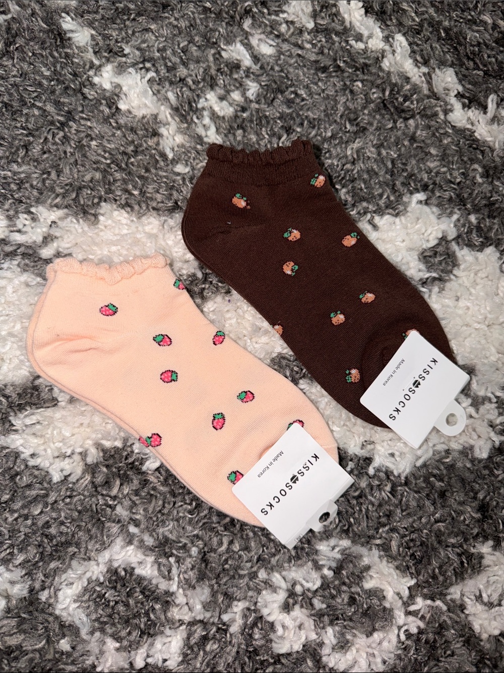 NWT Strawberry Ankle Socks - Pink & Brown - set of 2